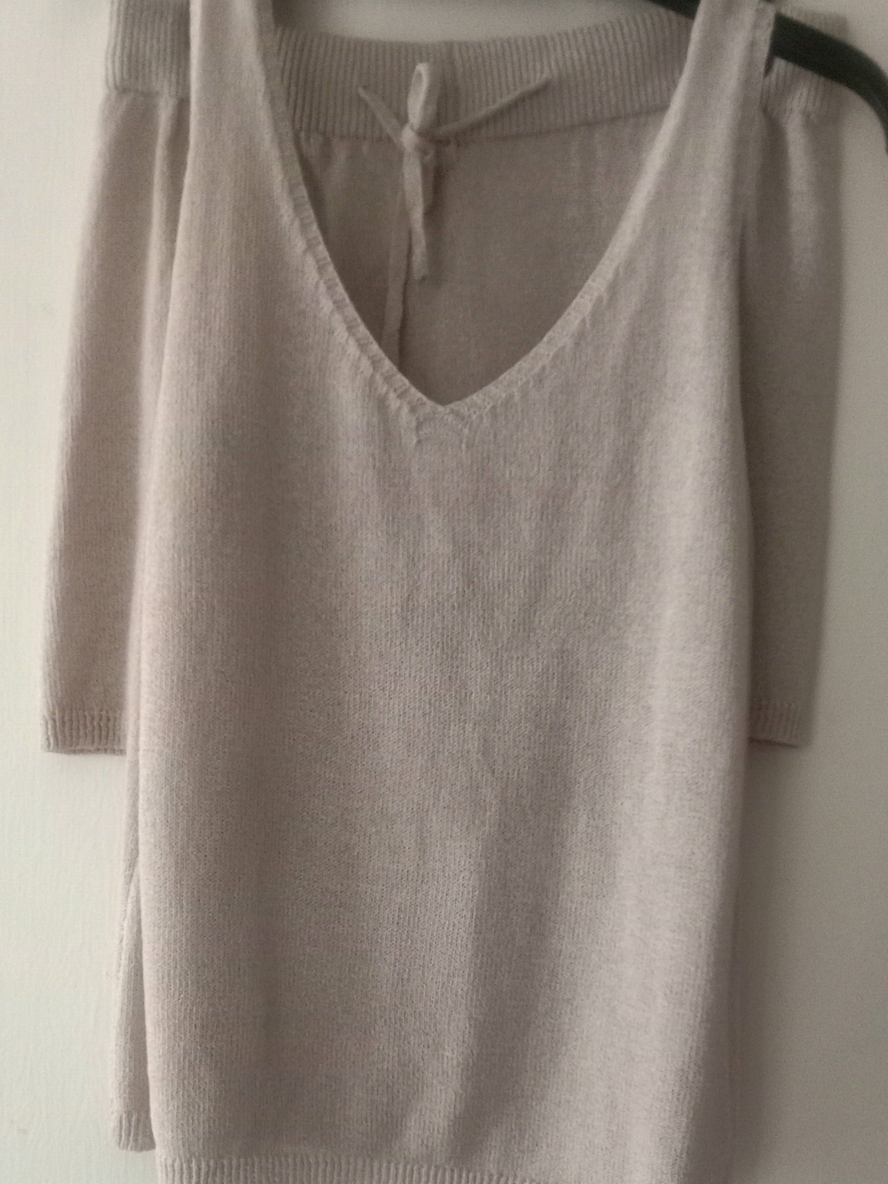 Light Beige V-Neck Knit Top